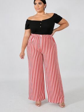 Striped Wide-Leg Palazzo Pants - Red & White